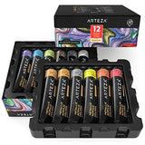 ARTEZA Metallic Acrylic Paint, Set of 12 Colors/Tubes (22 ml, 0.74 oz.) with Storage Box, Rich Pigments, Non Fading, Non Toxic Paints for Artist, Hobby Painters & Kids, Ideal for Canvas Painting