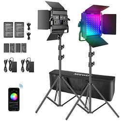 Neewer 2 Packs P200 RGB LED Video Light Battery Kit with APP Control - CRI97+ 360°Full Color RGB Light Preset 9 Scenes with U-Bracket/Barndoor/LED Display/for YouTube, Outdoor Photography