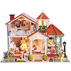 CUTEBEE Dollhouse Miniature with Furniture, DIY Wooden Dollhouse Kit Plus Dust Proof and Music Movement, 1:24 Scale Creative Room Idea(Coloured Glaze)