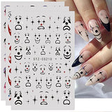 ZJHGDR 6Sheets Funny Nail Art Stickers Decals, Cartoon Clown Nail Decals 3D Self Adhesive Nail Art Supplies Scary Smiling Face Flame Nail Designs Masquerade Nail Art Decorations for Women Girls