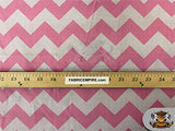 Polycotton Fabric Printed Large Chevron BUBBLE GUM PINK SILVER / 60" Wide / Sold by the Yard