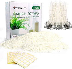 Soy Wax 10lb and Candle Making Supplies with 200,6-Inch Pre-Waxed Wicks, 200 Candle Wick Stickers