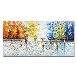 Yuegit Landscape Paintings for Wall Decorations : 100% Handmade Paintings 3D Bedroom Wall Art Abstract Wall Paintings Large Canvas Wall Art for Living Room Ready to Hang 24X48 Inch