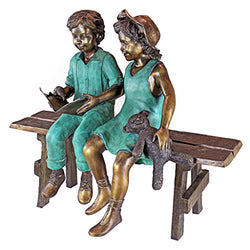 Design Toscano Read to Me Boy and Girl on Bench Cast Bronze Garden Statue