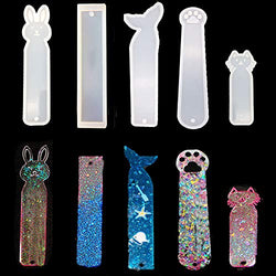 5 Pack Silicone Bookmark Mold, Fineder DIY Bookmark Casting Mould Making Epoxy Resin Jewelry DIY Craft Silicone Transparent Mold, 5pcs Resin Molds Including Mermaid, Cat Claw, Cat, Rabbit, Blank