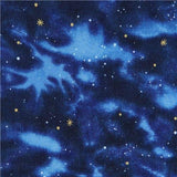 Dark Blue Robert Kaufman Star Galaxy Gold Metallic Fabric Stargazers 5 (per 0.5 Yard Unit)