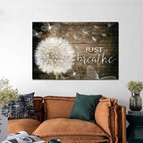 White Dandelion and Butterflies Just Breathe Quotes Poster Brown Rustic Wall Art Canvas Paintings Beautiful Decorative Home Decor Pictures Framed Country Wall Decor Prints for Bedroom Nursery 28"x40"