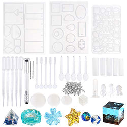 Heflashor 126PCS Resin Molds DIY Silicone Molds for Resin Silicone Casting Molds for DIY Jewelry Craft Making Epoxy Resin Mold Cube Sphere with Jellyfish Model