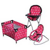 New York Doll Collection Dolls Mega Play set with Dolls High Chair, 3-1 Doll Bouncer and Pack N Play Pink for 18-inch Dolls