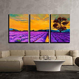 wall26 - 3 Piece Canvas Wall Art - Original Oil Painting of Lavender Fields on Canvas.Sunset Landscape.Modern Impressionism - Modern Home Decor Stretched and Framed Ready to Hang - 24"x 16" x 3 Panels