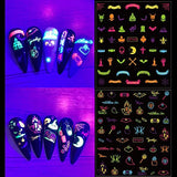 TailaiMei 12 Sheets Halloween Nail Stickers Glow in The Neon Luminous, Fluorescent Design Great for Party and Bar, Self-Adhesive Nail Art Decals DIY for Kids Women