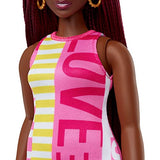 Barbie Fashionistas Doll #186, Curvy, Crimson Braids, Sleeveless Love Dress, Hoop Earrings, Toy for Kids 3 to 8 Years Old