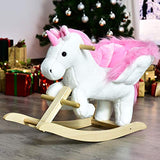 Qaba Kids Wooden Plush Ride-On Unicorn Rocking Horse Chair Toy with Sing Along Songs