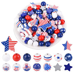 240 Pcs Patriotic Wood Beads Independence Day Wooden Beads 4th of July Craft Bead with Holes USA Flag Red White Blue Decorative Bubblegum Beads for Garland Jewelry Making DIY Memorial Day Decor