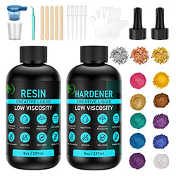 Epoxy Resin Kit for Beginners - Crystal Clear Resin & Hardener for Jewelry Crafts, Food Safe, Self Leveling with Pigments, Mica Powder, Foil Flakes, Casting & Coating for DIY Resin Coasters 16 FL.OZ