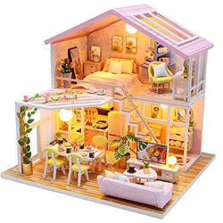 Dollhouse Miniature with Furniture, DIY Wooden Doll House Kit Loft-Style Plus Dust Cover and Music Movement, 1:24 Scale Creative Room Idea Best Gift for Children Friend Lover (Secret time