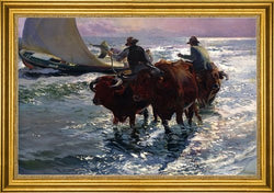 Art Oyster Joaquin Sorolla Y Bastida Bulls in The Sea - 18.05" x 27.05" Premium Canvas Print with Gold Frame