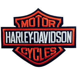 Harley Davidson Patch Orange Bar & Shield XL 7.28” x 5.59” Sew on or Iron on Embroidered DIY