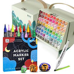Arrtx Markers, ALP 80 Colors Dual Tips Alcohol Markers Acrylic Paint Pens, 32 Colors Brush Tip and Fine Tip (Dual Tip) Paint Markers for Rock Painting