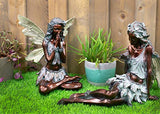Napco 12 x 10.5 Inch Resin Constructed Meditation Fairy Decorative Indoor or Outdoor Garden Statue, Weathered Bronze and Stone