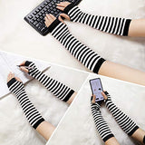 Punk Gothic Rock Long Arm Warmer Fingerless Gloves, Black White