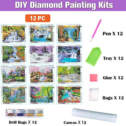TINY FUN 12 Pack Diamond Painting Kits for Adults 5D Diamond Art Kit for  Beginners DIY Full Drill Gem Art, Paint with Round Diamonds Paintings Packs