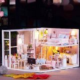 ViaGasaFamido DIY Dollhouse Kit, 1/24 Miniature 3D Miniature Dollhouse Kit Dollhouse Miniature Wooden Loft Assembling Doll House with LED Light (Not Include Clear Cover)