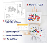 OAT ART STUDIO Kids Art Painting Set with Wood Easel, 12 Color Acrylic Paints, 5 Paint Brushes, Palette, for Creative Children Ages (Vehicles)