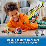 LEGO City Rescue Helicopter Transport 60343 Building Kit for Children Aged 5 and Up, Featuring a Toy Truck with a Helicopter Trailer, Plus Driver and Pilot Minifigures (215 Pieces)