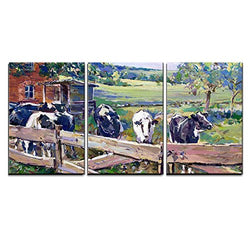 wall26 - 3 Piece Canvas Wall Art - Landscape with Cows in Lower Saxony - Hand Painted Acrylic Paint Sketch on Board - Modern Home Decor Stretched and Framed Ready to Hang - 24"x36"x3 Panels