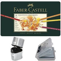 Faber Castell Premium Polychromos 36 Color Pencil Set, with BONUS Trio Pencil Sharpener, Art Eraser