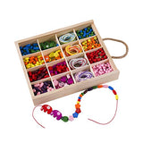 MAKERSLAND Wooden Beads Set Arts & Crafts Threading Beads with Animals and Plant in Wooden Case Wood Lacing Stringing Beads Games for Kids Educational Colorful Toys Birthday Gift DIY Jewelry Making