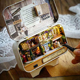 iLAZ 3D Dollhouse Miniature Kit with Furniture Wooden DIY Theater Kit Dollhouse ,1:24 Scale in Metal Box Case - Happy Corner Miniature Accessory Kids Pretend Toy, Creative Birthday Gift