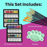 Chalkola Watercolor Paint Set for Adults, Kids, Beginner & Professional Artists - 36 Watercolor Tubes Set (12ml, 0.4oz), 10 Painting Brushes & 1 Palette | Vibrant Water Color Art Painting Supplies