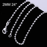 Cutesmile Fashion Jewelry 925 Sterling Silver 2mm Beads Chain Necklace for Men Women (24 inch)