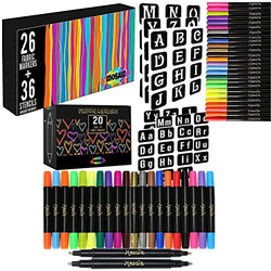 Mosaiz 26 Colors Permanent Fabric Markers Bundle With 20 Colors Dual Chisel and Fine Tip Fabric Markers