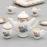Odoria 1:12 Miniature 8PCS Porcelain Chintz Tea Cup Set Dollhouse Kitchen Accessories