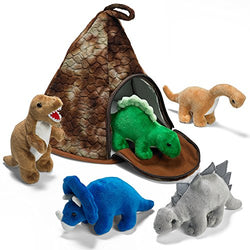 Prextex Dinosaur Volcano House with 5 Plush Dinosaurs Great for Kids