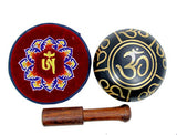 DharmaObjects Relaxing Yoga Meditation Om Peace Singing Bowl/Silk Cushion/Rosewood Mallet Set