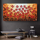 Hand Painted Textured Oil Paintings On Canvas Red Flowers Paintings Modern Wallart Abstract Artwork Canvas Wall Art Paintings Stretched Wooden Inside Ready to Hang 24x48inch