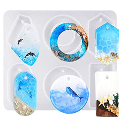 FUNSHOWCASE Large 6-Cavity Cabochon Gemstone Jewelry Silicone Mold with Hole for Polymer Clay Crafting, Epoxy, Pendant Earrings Jewelry Keychain Making