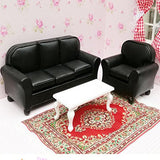 1/12 Dollhouse Furniture Leather Sofa Couch Chair Miniature Model Sitting Room Accessories Decoration Black