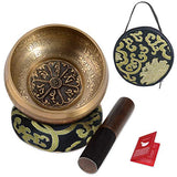 SHANSHUI 5'' Tibetan Singing Bowl Set, Nepal Antique Bronze Mantra Carving Hand Hammered, Sound For Yoga Chakras Healing Meditation Zen With Leather Striker Surface Mallet and Silk Cushion Gift -Black