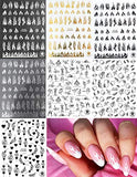 7 Sheets Fashion Flame Word Nail Art Stickers Self-Adhesive Decals Black Gold Silver White Flame Dollar Chinese Character Nail Design For Acrylic Nail Supplies Nail Decoration Kits