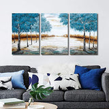 3 Panels Tree Oil Paintings on Canvas Forest Landscape Modern Abstract Wall Art 100% Hand-Painted Nature Artwork Framed for Living Room Wall Decorations Ready to Hang