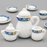 Odoria 1:12 Miniature 15PCS Porcelain Tea Cup Set Mediterranean Blue Chintz Dollhouse Kitchen Accessories