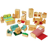 Constructive Playthings 20" W. x 12" D. x 16 1/2" H. Home Sweet Home Wooden Doll House and 26 pc. Wooden and Fabric Furniture Set for Ages 3 Years and Up, Model Number: CPX-667