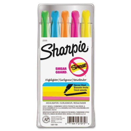 Sharpie 27075 Accent Pocket Style Highlighter Chisel Tip Assorted Colors 5/Set