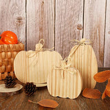 Whaline 3Pcs Unfinished Pumpkin Wooden Cutout with Natural Raffia Pumpkin Shaped Tiered Tray Decor Pumpkin Wooden Table Sign for Fall Thanksgiving Halloween Home Office Table Decor DIY Crafts