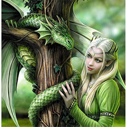 DIY 5D Dragon Diamond Painting by Number Kit for Adult, Full Drill Diamond Embroidery Kit - Indoor Wall Decoration Gifts Arts and Crafts (Green Dragon Beauty)